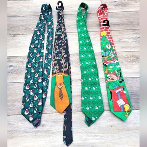 4 Christmas Holiday Ties Yule Tide Traditions, Cape Cod Neckwear, looney tunea
